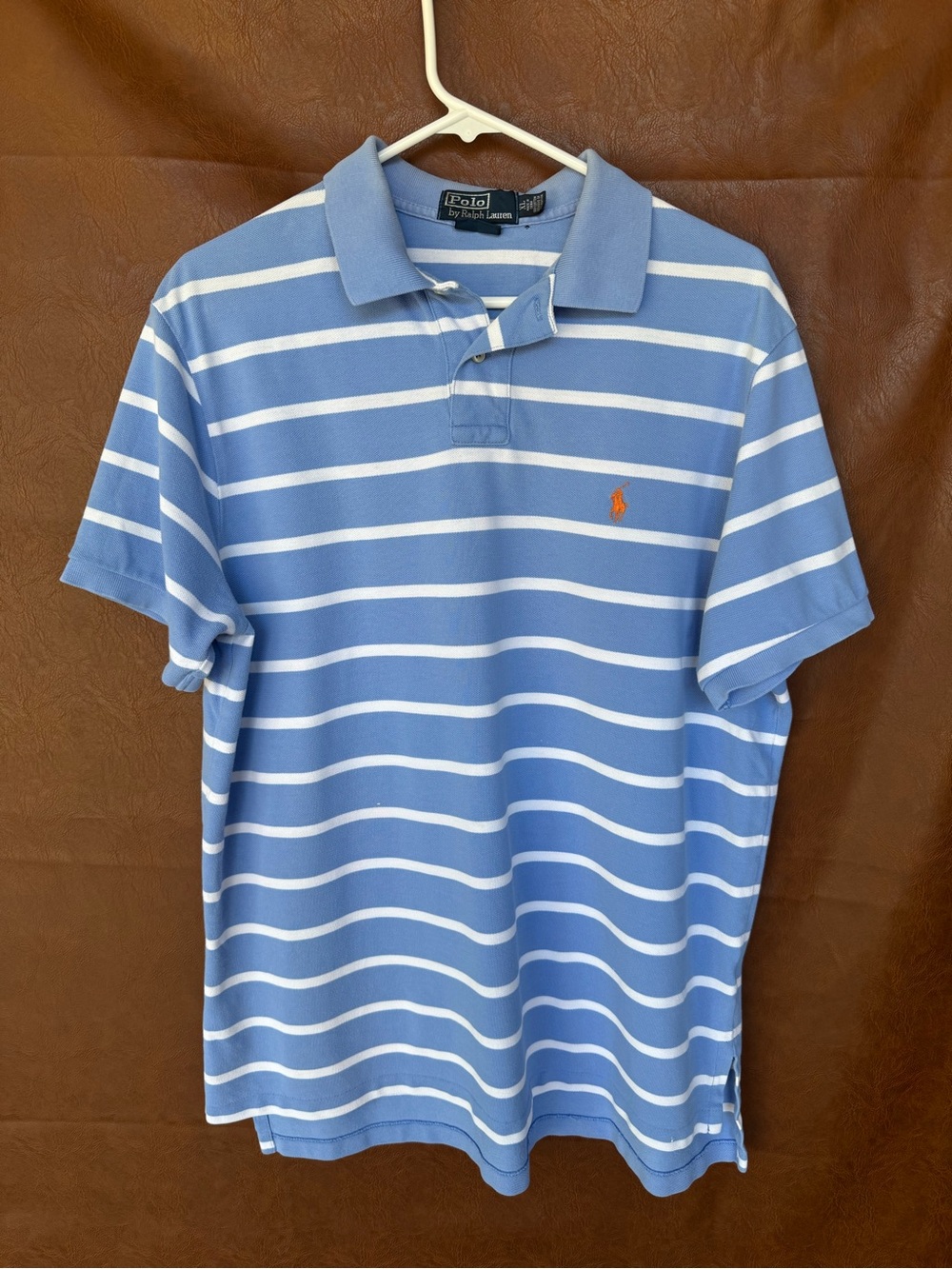 Polo Ralph Lauren XL Blue White Striped Custom Fit Polo Shirt